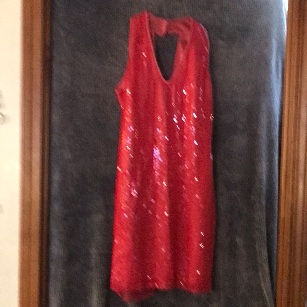 Raspberry sequined party dress
